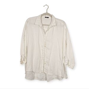 Vivid White Linen Relaxed Button-Up Shirt Size L